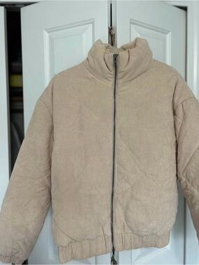 Lush Beige Corduroy Puffer Jacket